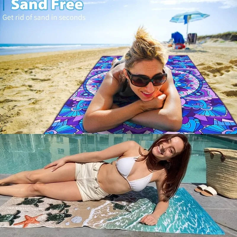 Microfiber Sand Free Beach Towel Thin Quick Fast Dry Super Absorbent Oversized Large Lightweight Towels for Travel Sports Pool