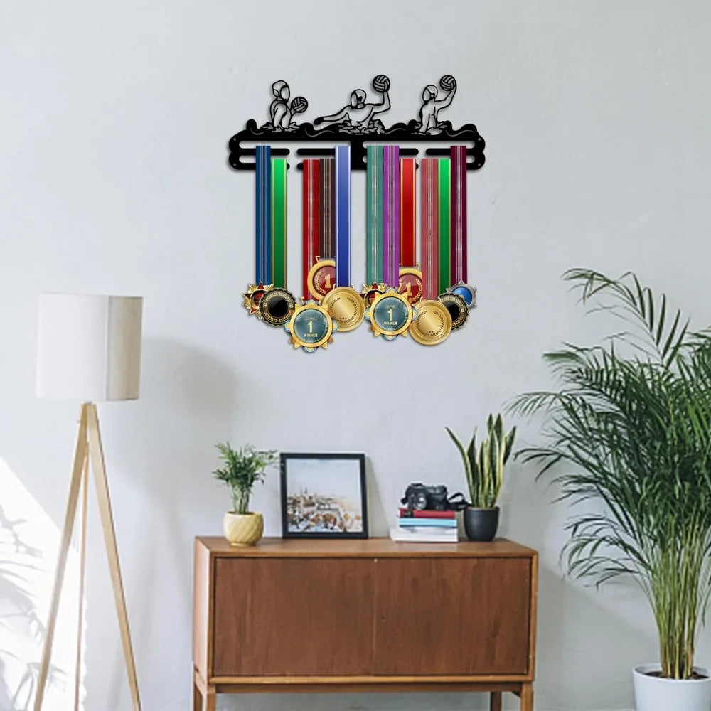 Water Medal Hanger Display, Swimming Awards Display Stand Medal Holder Display Hanger Waterball Metal Medal Rack Frame Ribbon