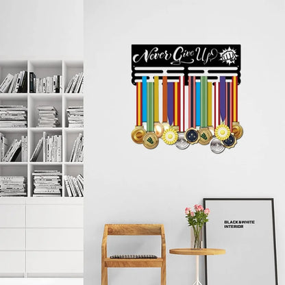 Never Give Up Medal Hanger Display Sports Medal Holder Hook Personalized Medal Holder Wall Mounted Sports Running Ribbon Holder