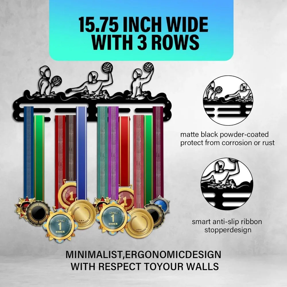 Water Medal Hanger Display, Swimming Awards Display Stand Medal Holder Display Hanger Waterball Metal Medal Rack Frame Ribbon