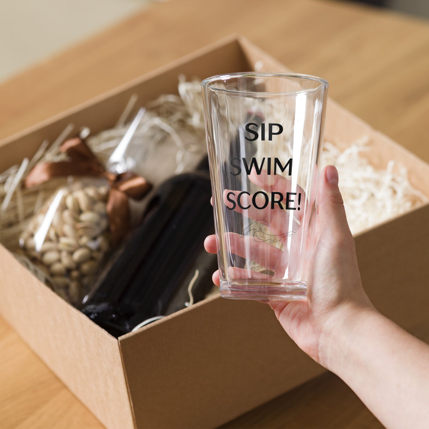 Shaker pint glass..."Sip Swim & Score!"